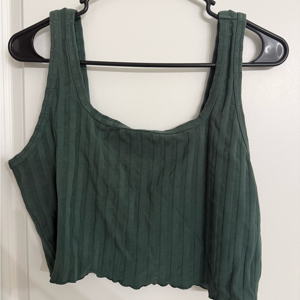 Aerie Dark Green Ribbed Crop Top